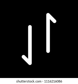Up and down arrows, download and upload. Linear, thin outline. White icon on black background. Inversion