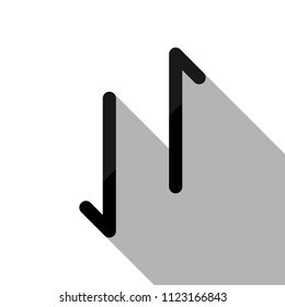 Up and down arrows, download and upload. Linear, thin outline. Black object with long shadow on white background