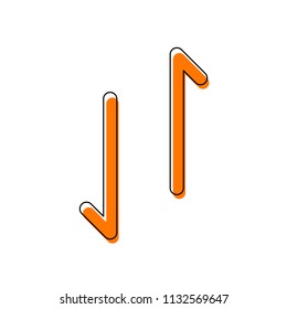 Up and down arrows, download and upload. Linear, thin outline. Isolated icon consisting of black thin contour and orange moved filling on different layers. White background