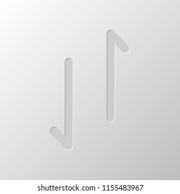 Up and down arrows, download and upload. Linear, thin outline. Paper design. Cutted symbol. Pitted style