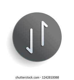 Up and down arrows, download and upload. Linear, thin outline. White paper symbol on gray round button or badge with shadow