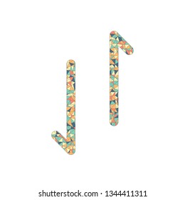 Up and down arrows, download and upload. Linear, thin outline. Colored mosaic with polygons
