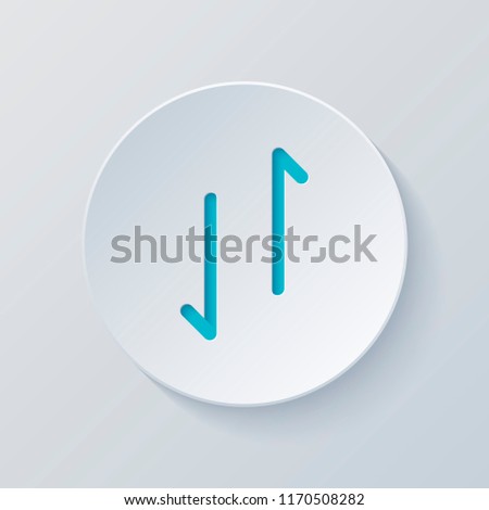 Up and down arrows, download and upload. Linear, thin outline. Cut circle with gray and blue layers. Paper style