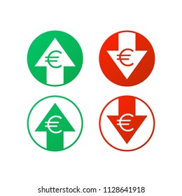 Up and Down arrows with Euro sign in flat icon design on white background