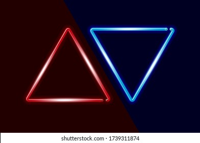 Up and down arrows glowing neon sign or LED strip light. Realistic vector illustration. Dark background.