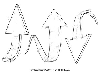Up and Down arrows. Hand drawn sketch. Vector illustration isolated on white background
