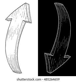 Up and down arrows. Hand drawn sketch. Vector illustration