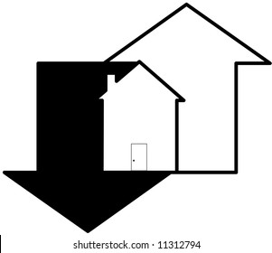 Up And Down Arrows With House - Fluctuations In Housing Market - Vector