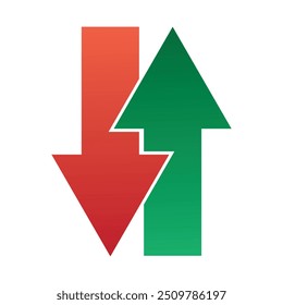 Up and down arrows icon in red and green color. A small two-way direction symbol.  Isolated on a white background. vector illustration.
