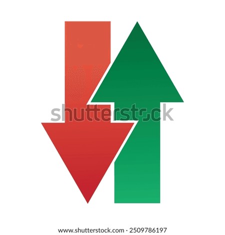 Up and down arrows icon in red and green color. A small two-way direction symbol.  Isolated on a white background. vector illustration.
