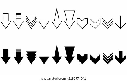 down Arrows icon set isolated on white background