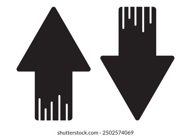 up and down arrows icon vector, Rounded mini arrows, up-down icon. A small two-way black direction symbol.