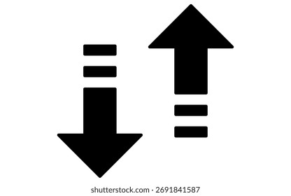 Auf- und Abwärtspfeile, Liniensymbole zum Hochladen und Herunterladen von Markierungen, schwarz-weiß, Vektorgrafik