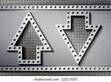 Up and down Arrows on a metal background