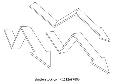 Down arrows. Outline financial graph. Vector illustration isolated on white background