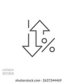 Up and Down Arrows with Percentage Symbol Line Icon Showing Market Fluctuation or Interest Rate Volatility