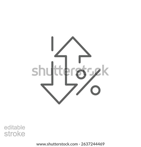 Up and Down Arrows with Percentage Symbol Line Icon Showing Market Fluctuation or Interest Rate Volatility