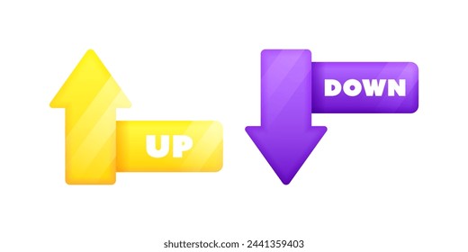 Up and down arrows. Rising and falling trend. Design concept for banking, stock exchange, credit, interest rate, finance and money sphere. Vector illustration.