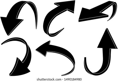 Down and up arrows set. Black silhouette icons. Vector illustration isolated on white background
