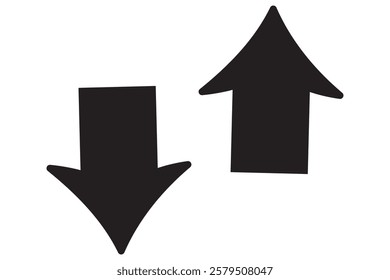 Up and down arrows. Upward, downward arrows in white, green, blue and red isolated, set of two. Vector illustration. EPS 10