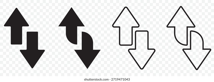 Ícone de vetor de setas para cima e para baixo. Ícone Transferir setas. ícone de seta lateral 2. Ícone de seta para carregar e baixar Em segundo plano transparente. EPS 10.