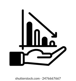 down bar and hand icon outline black style. Business and finance icons