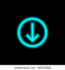 Down blue glowing neon ui ux icon. Glowing sign logo vector