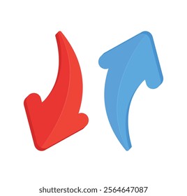 Up and down blue and red arrows that showing rising and falling trends of the market. Vector illustration.