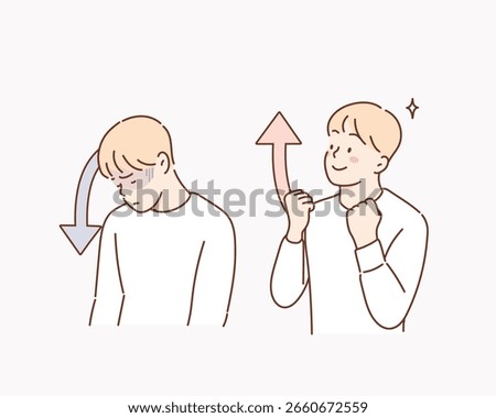 Up and Down: Changing Emotions of a man. Hand drawn style vector design illustrations.
