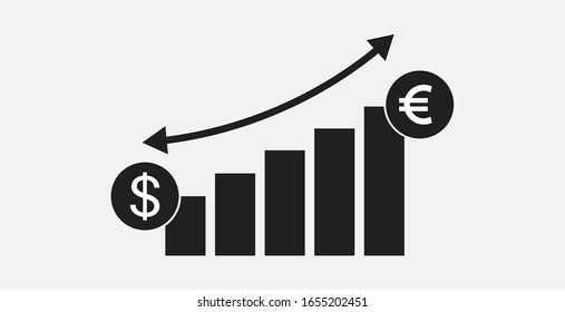 Down and up chart with Euro and Dollar icons. Money Graph sign. Decrease and growing graph icon. Diagram icon