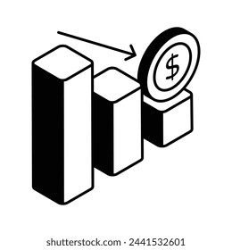 Down chart, financial loss, decrease chart isometric vector design