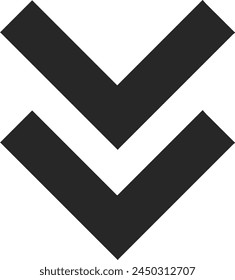 down chevron pointed arrow icon. Black arrow pointing to the bottom. Black direction pointer, website design arrow graphics, vector isolated eps editable shape going down ward way