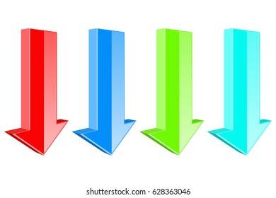 Down colored arrows. Shiny web icons. Vector 3d illustration isolated on white background