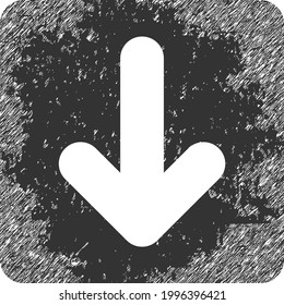 Down cursor icon with grunge style. Isolated vector down cursor icon image with grunge rubber texture on a white background.