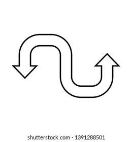 Up and down curved arrow vector icon. Curved Double Arrowhead Arrow Pointing Up and Down