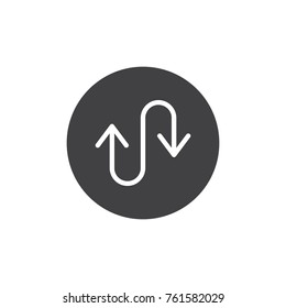 Up down curved directional arrow icon vector, filled flat sign, solid pictogram isolated on white. Symbol, logo illustration.