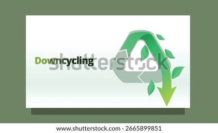 down cycling concept. recycle icon with down arroe and leafs. modern clean style screen size template for web or presentation vector illustration