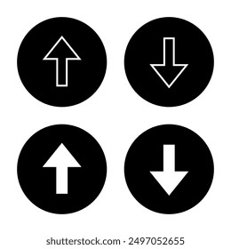 Up and down direction arrow icon on black circle. Upward and downward concept