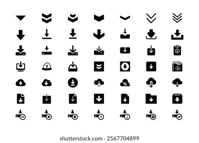 Down, direction, download, Pointer, Arrow, Bottom icon set, arrow down icon design illustration, glyph style design, designed for web and app, Share arrow icons. Set of Download icons