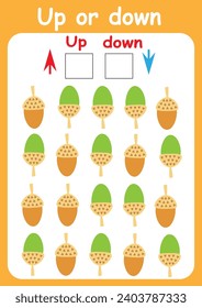 Up or down. Directions for children. Logic game. Spatial orientation. Study sheet.