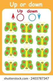 Up or down. Directions for children. Logic game. Spatial orientation. Study sheet.