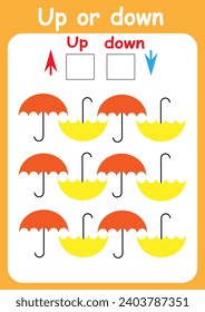 Up or down. Directions for children. Logic game. Spatial orientation. Study sheet.