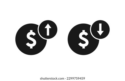 Up and down dollar arrow vector icon,Highest and lowest price with dollar symbol