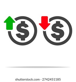 Up and down dollar price symbol icon vector isolated illustration