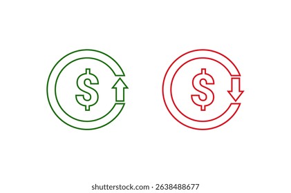 Up and down Dollar rate increase decrease icon set
