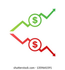 Up and Down Dollar Sign on white background. Vector stock illustration.