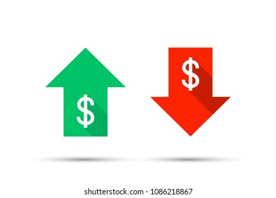 Up & Down Dollar Sign. Vector stock illustration.