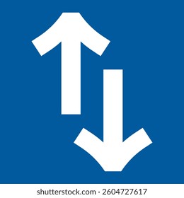 Up Down Double Arrow on Blue Background, representing exchange, transfer, or vertical movement