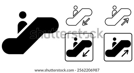 up and down escalator elevator, people using escalator vector pictogram sign icon symbol ui and ux design, glyphs and stroke line