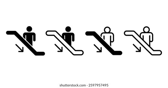 Down Escalator Icon Black and White Color Vector Illustration Design 